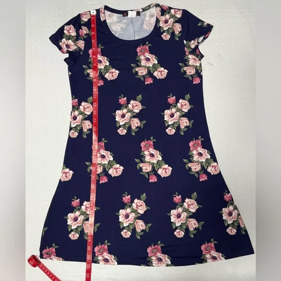 Floral Cottagecore Myth Navy Pink Cotton Jersey T-Shirt Dress Size M Medium - Picture 5 of 6